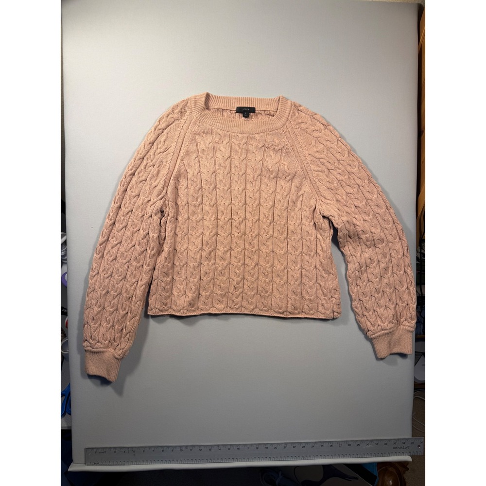 J.Crew Womens Pink Cable Knit Cotton Sweater Long Sleeve Crew Neck Large